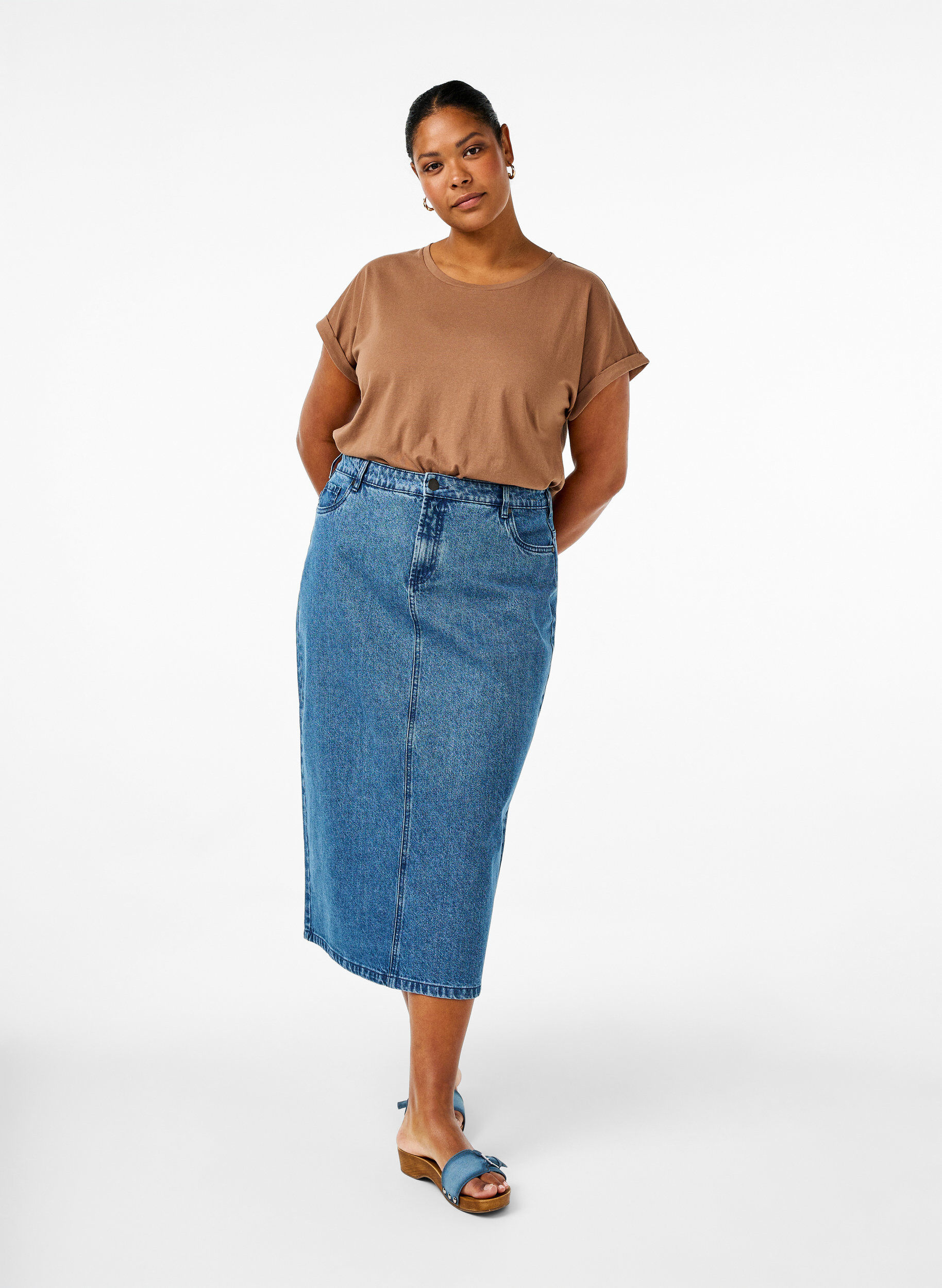 Zizzifashion Short sleeve cotton blend T-shirt, Brown, Model image number 1