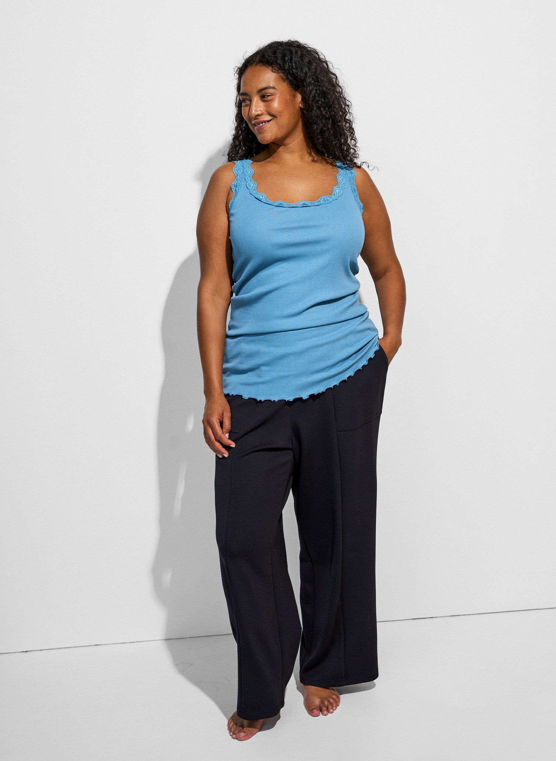ZizzifashionTop with lace trim, Blue, Model image number 1