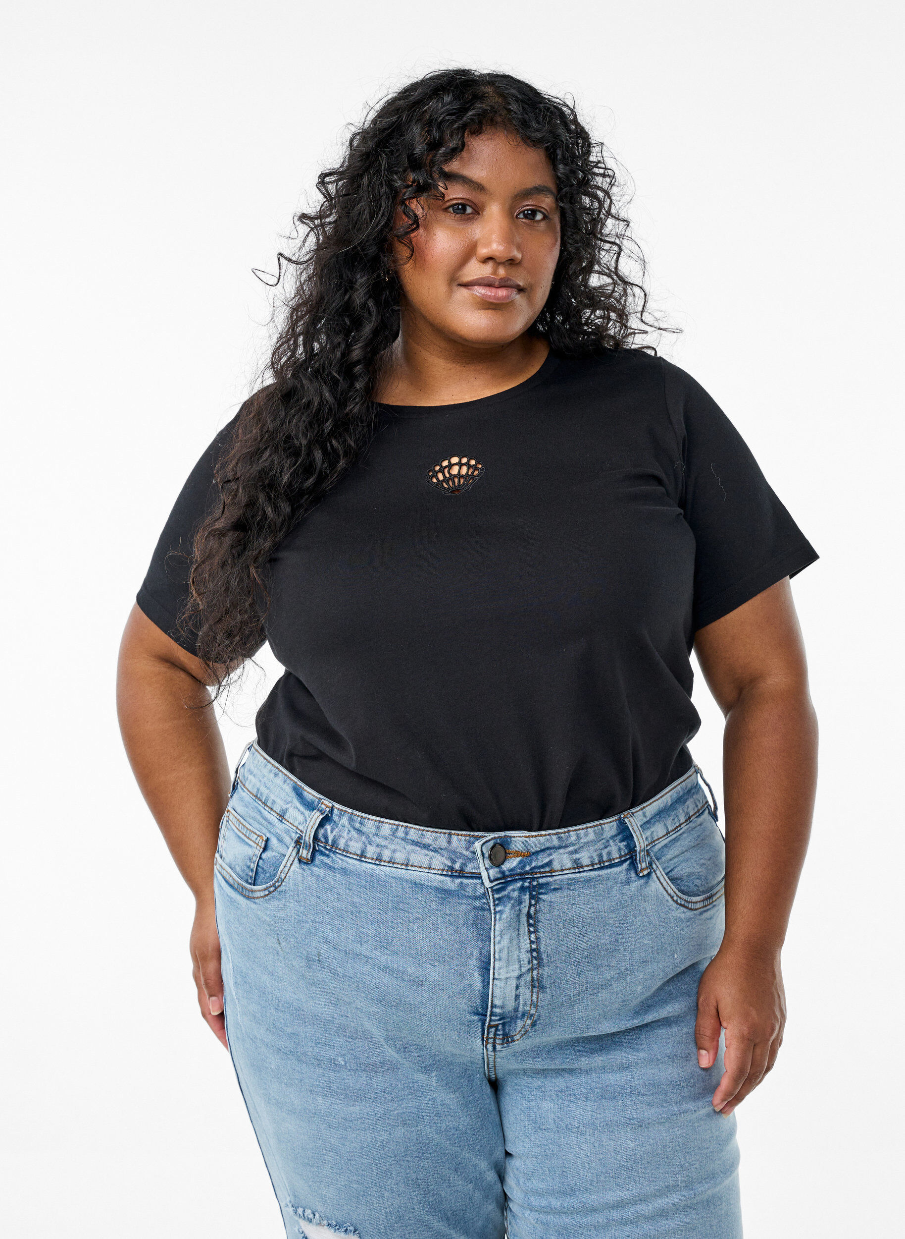 Zizzifashion T-shirt with decorative details, Black, Model image number 0