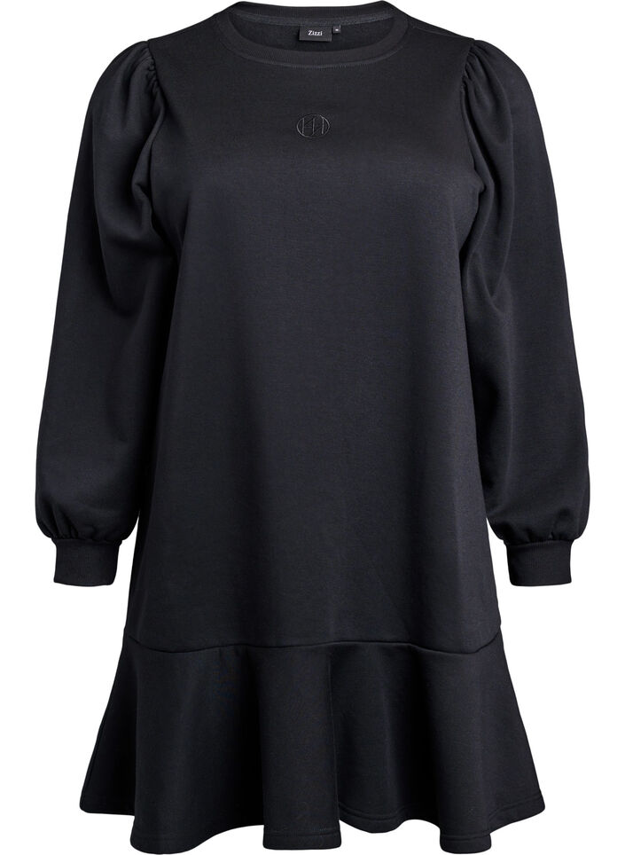 Short sweat dress with ruffle detail, Black, Packshot image number 0