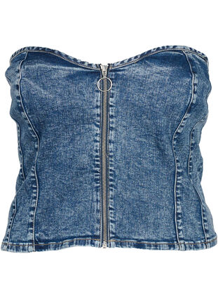 Denim corset top with zip, Blue denim, Packshot image number 0