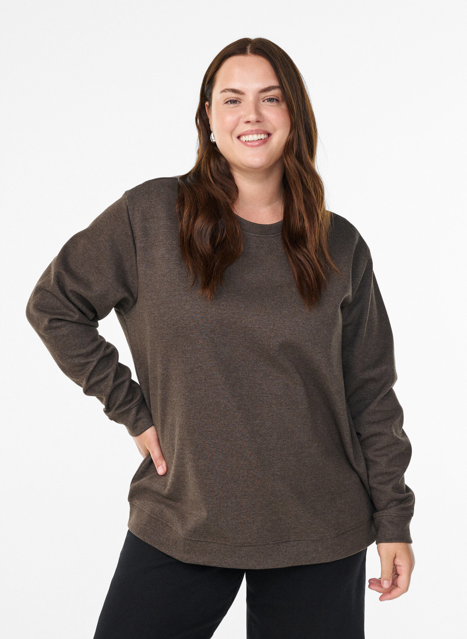 Sweatshirt with crew neck, Brown, Model