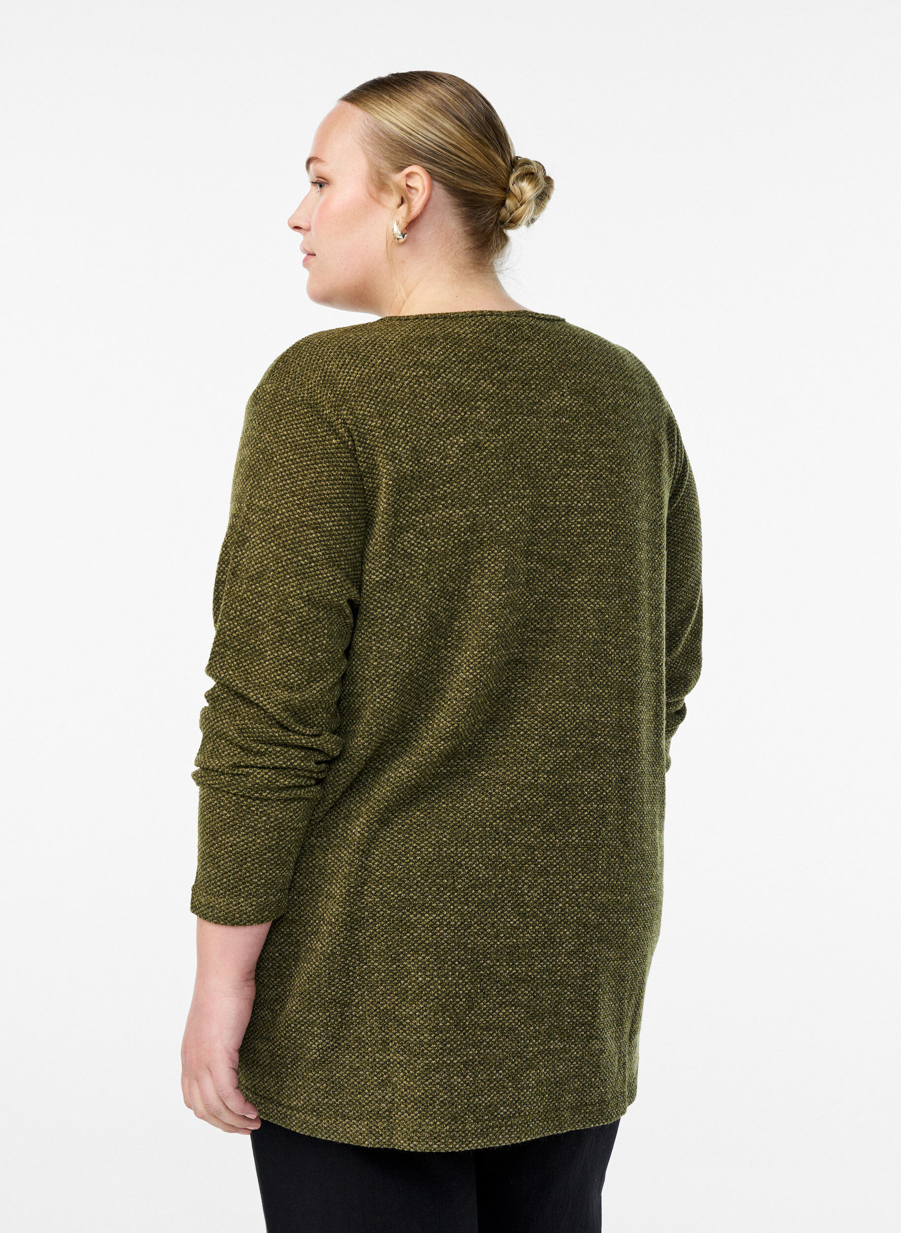 Zizzifashion Long-sleeved blouse with texture, Green, Model image number 2