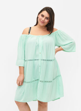 Beach tunic with off-shoulder, Brook Green, Model image number 0
