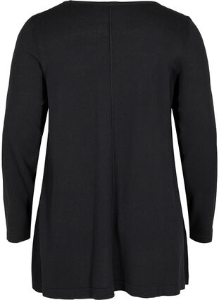 Round neck knitted jumper in cotton blend, Black, Packshot image number 1