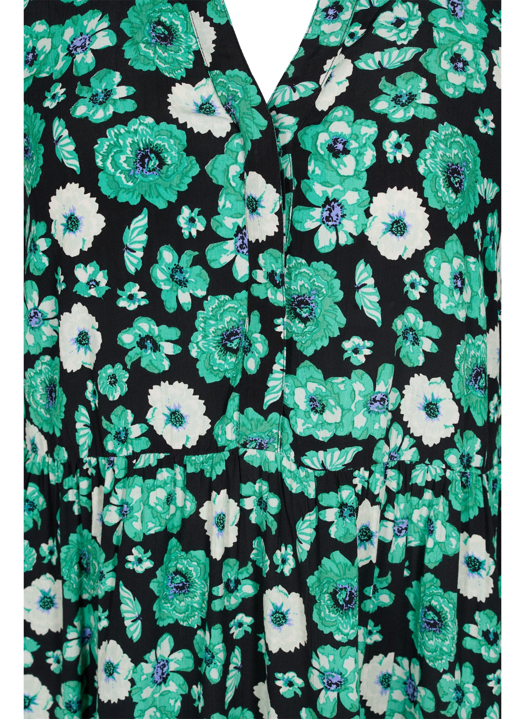 Zizzifashion 	 Floral tunic in viscose, Green Flower AOP, Packshot image number 2