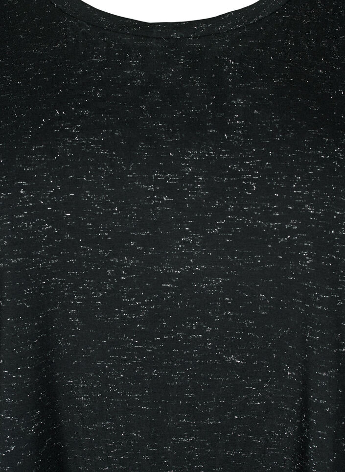 T-shirt with glitter and short puff sleeves, Black, Packshot image number 2