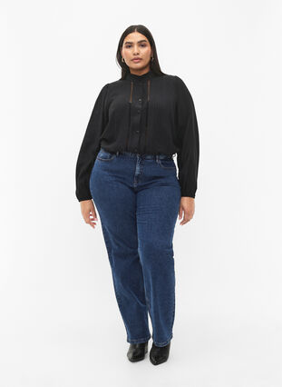 Viscose shirt blouse with ruffle collar, Black, Model image number 2