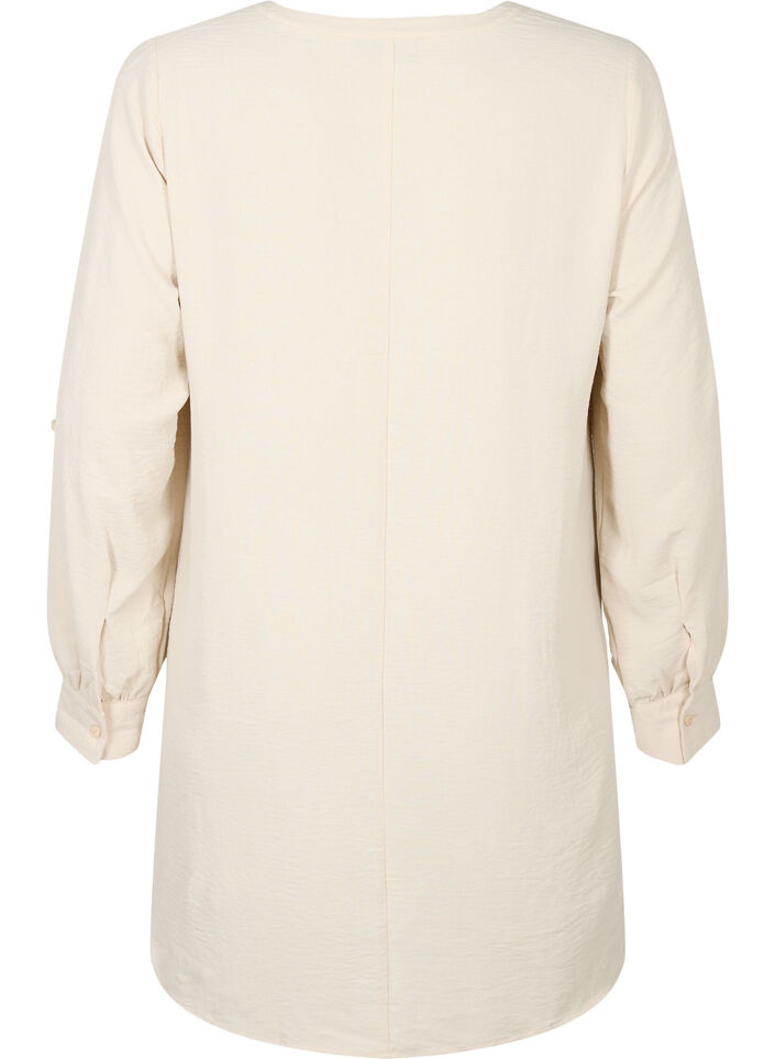 Solid color tunic with v-neck and buttons, Warm Off-white, Packshot image number 1