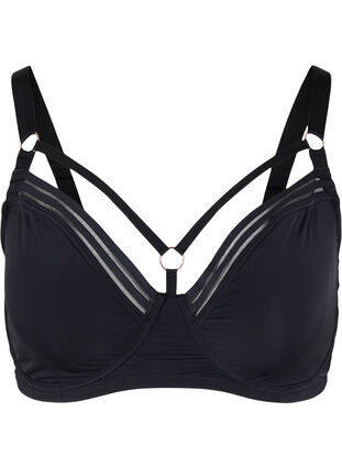 Full cover underwired bra with string details - Black - Sz. 85E