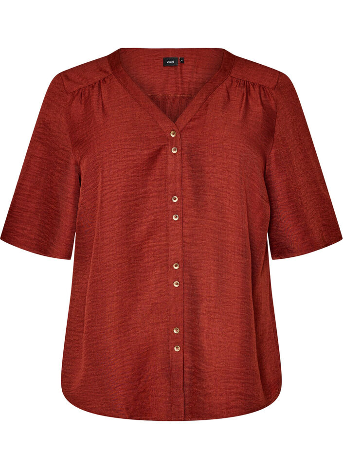 V-neck shirt blouse with short sleeves, Red, Packshot image number 0
