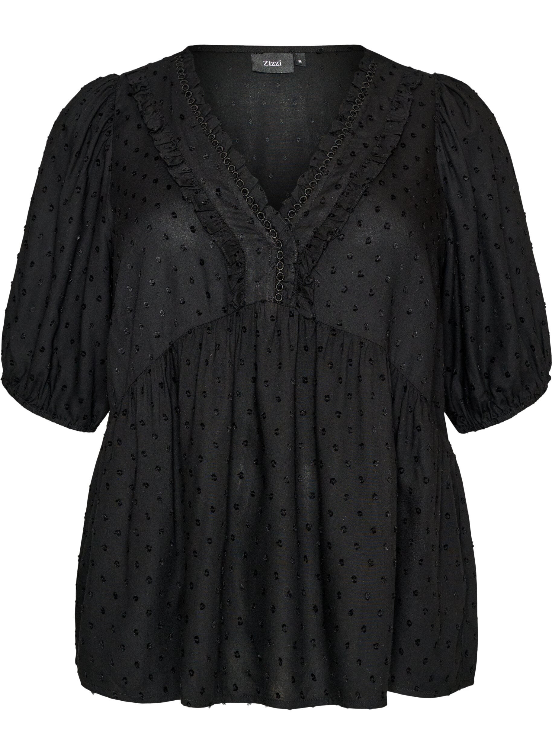 Viscose blouse with a dotted texture and V-neck