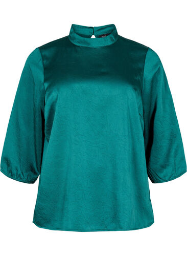 Blouse with 3/4 sleeves and chin collar, Evergreen, Packshot image number 0