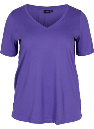 Organic cotton T-shirt with V-neckline, Ultra Violet, Packshot image number 0
