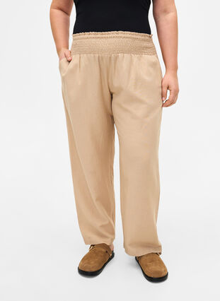 Smock pants with linen, Humus, Model image number 2