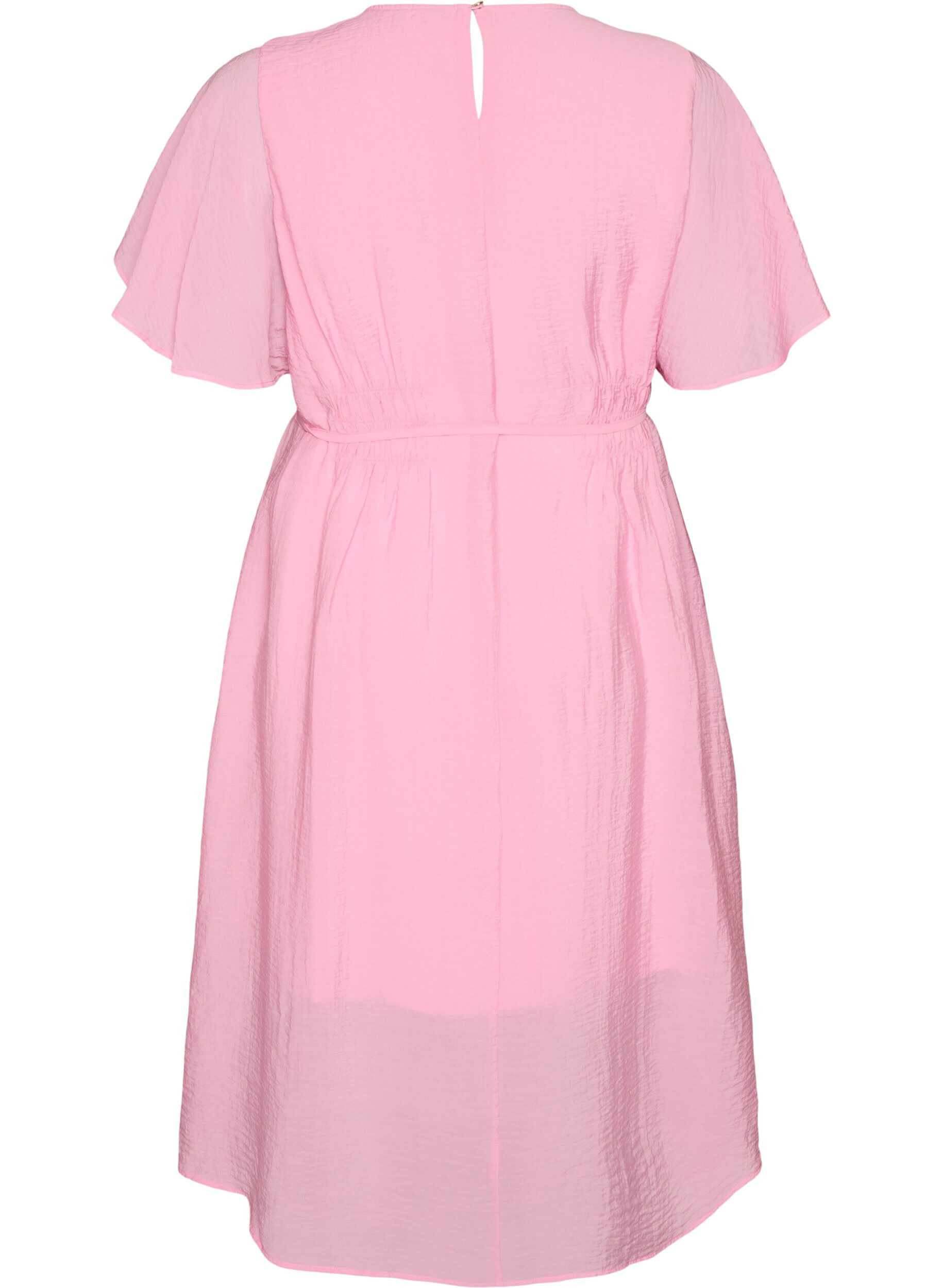 ZizzifashionAnkle-length dress with flutter sleeves and tie-waist, Pink, Packshot image number 1