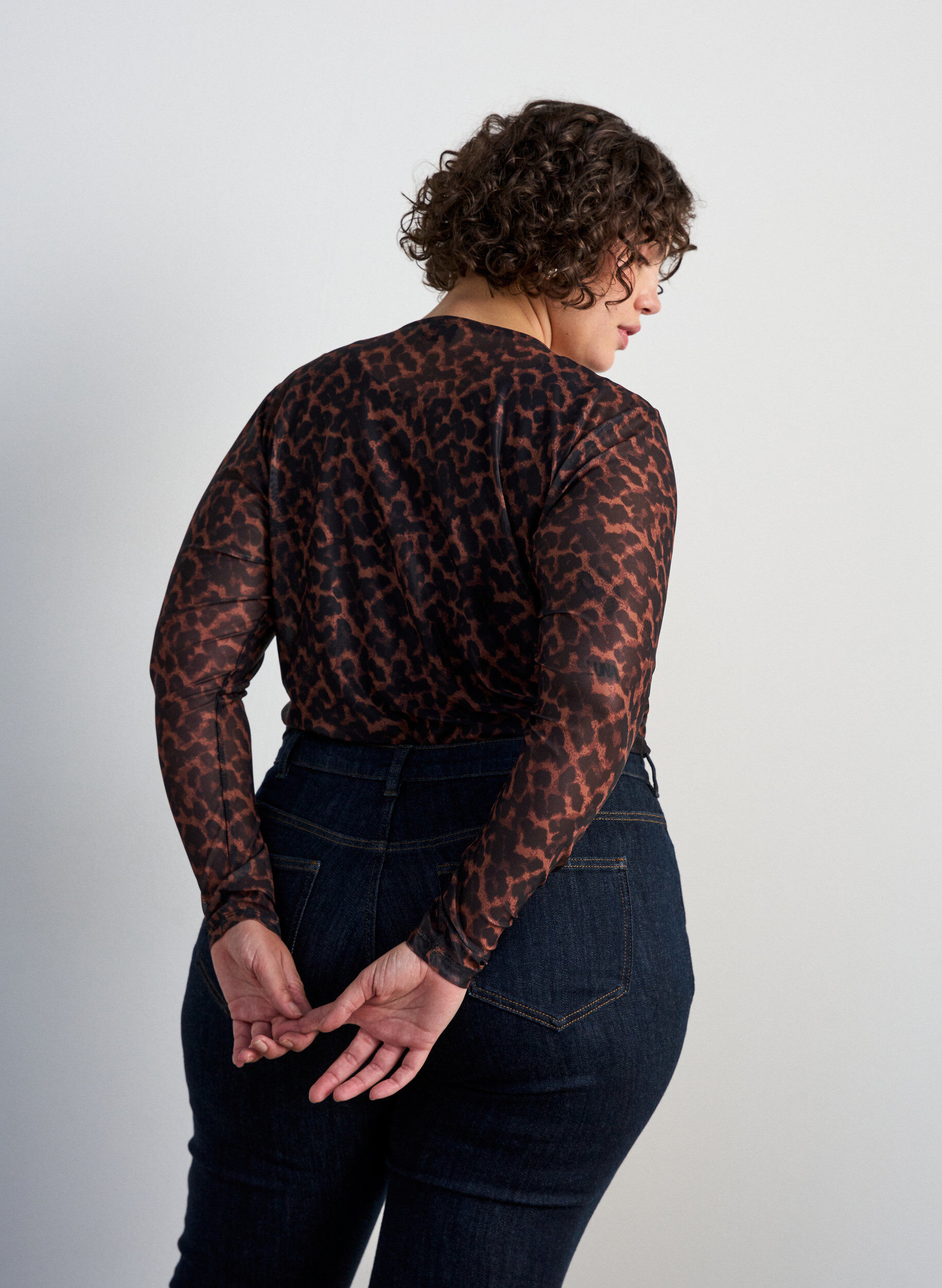 ZizzifashionMesh blouse with print, Brown, Model image number 2