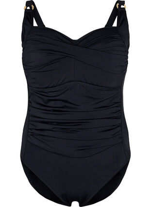 Padded swimsuit with draping, Black, Packshot image number 0