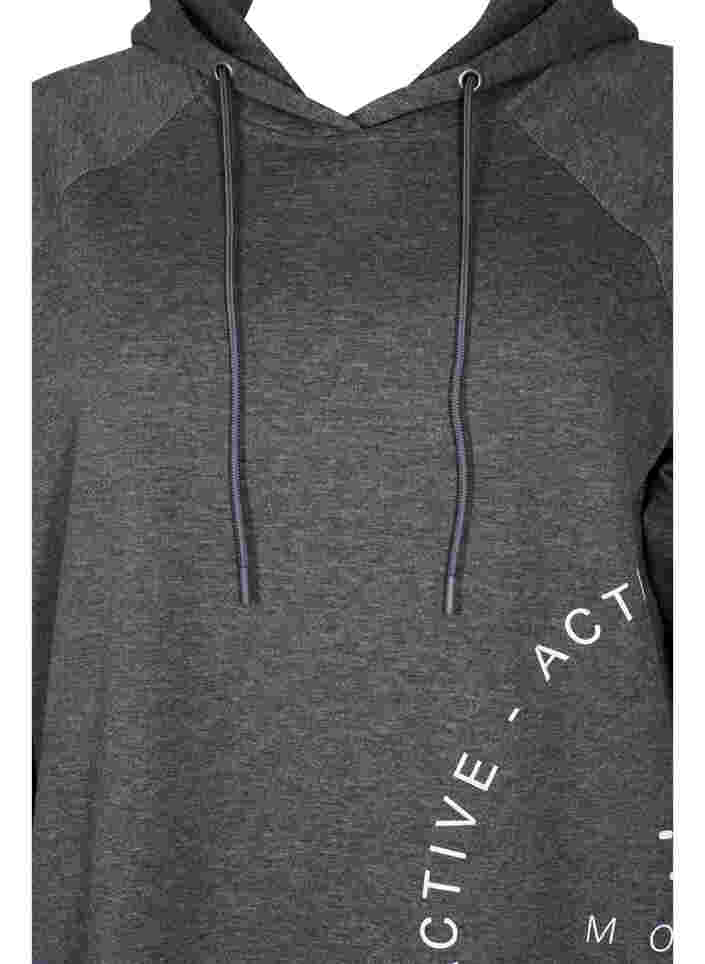 Long sweatshirt with a hood and print details, Dark Grey Melange, Packshot image number 2