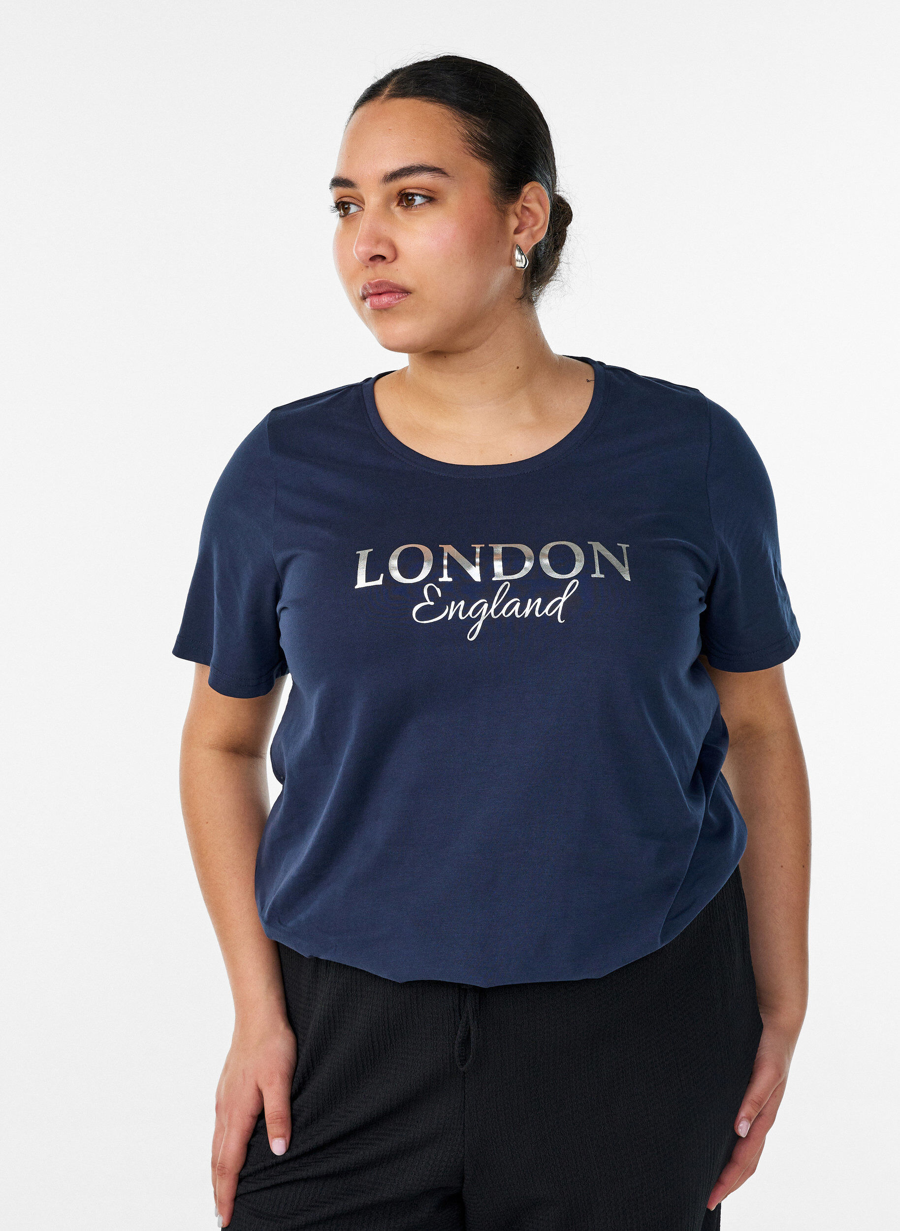 T-shirt with motif, Blue, Model