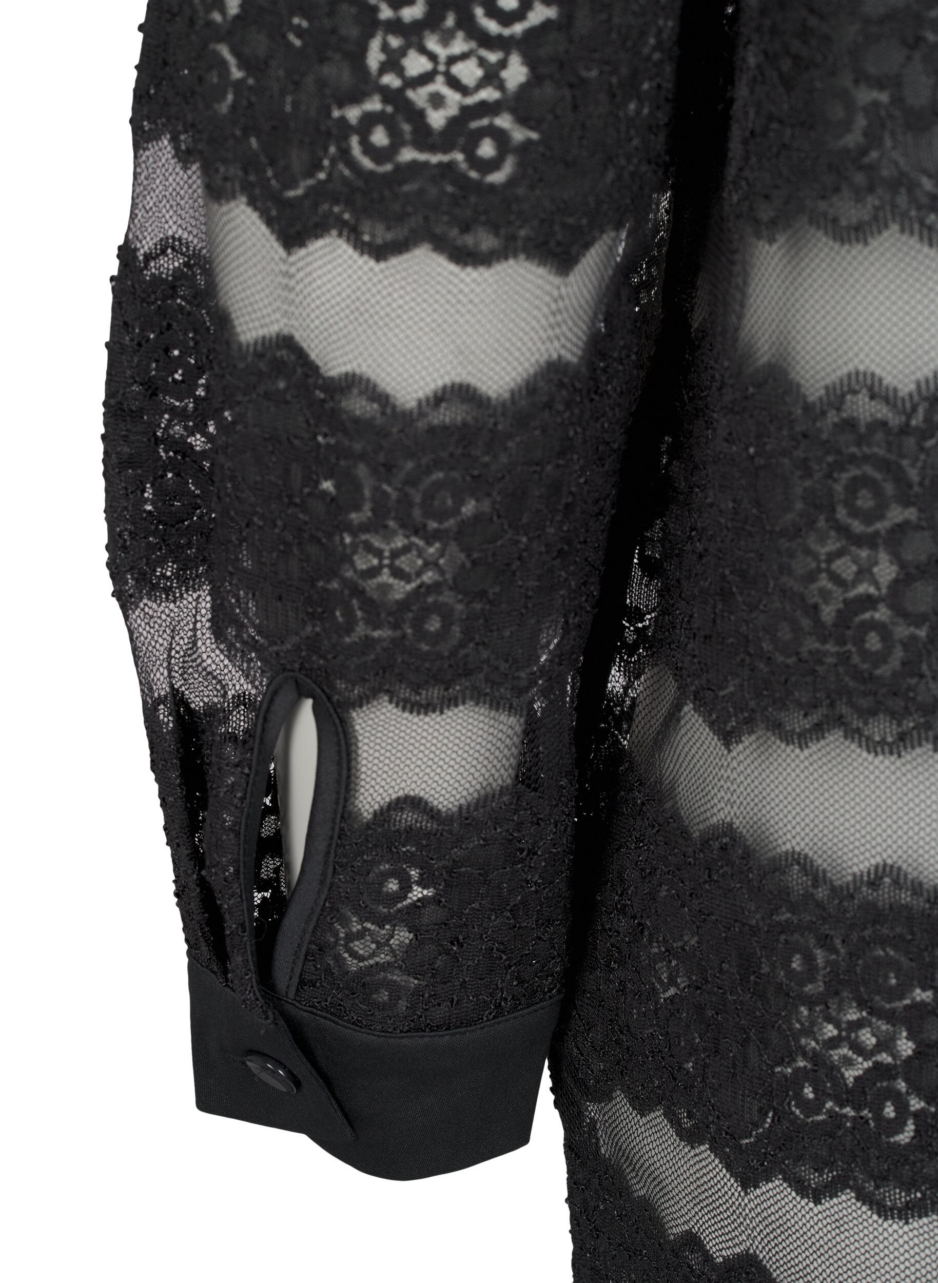 Zizzifashion Loose shirt with lace and sheer mesh, Black, Packshot image number 3