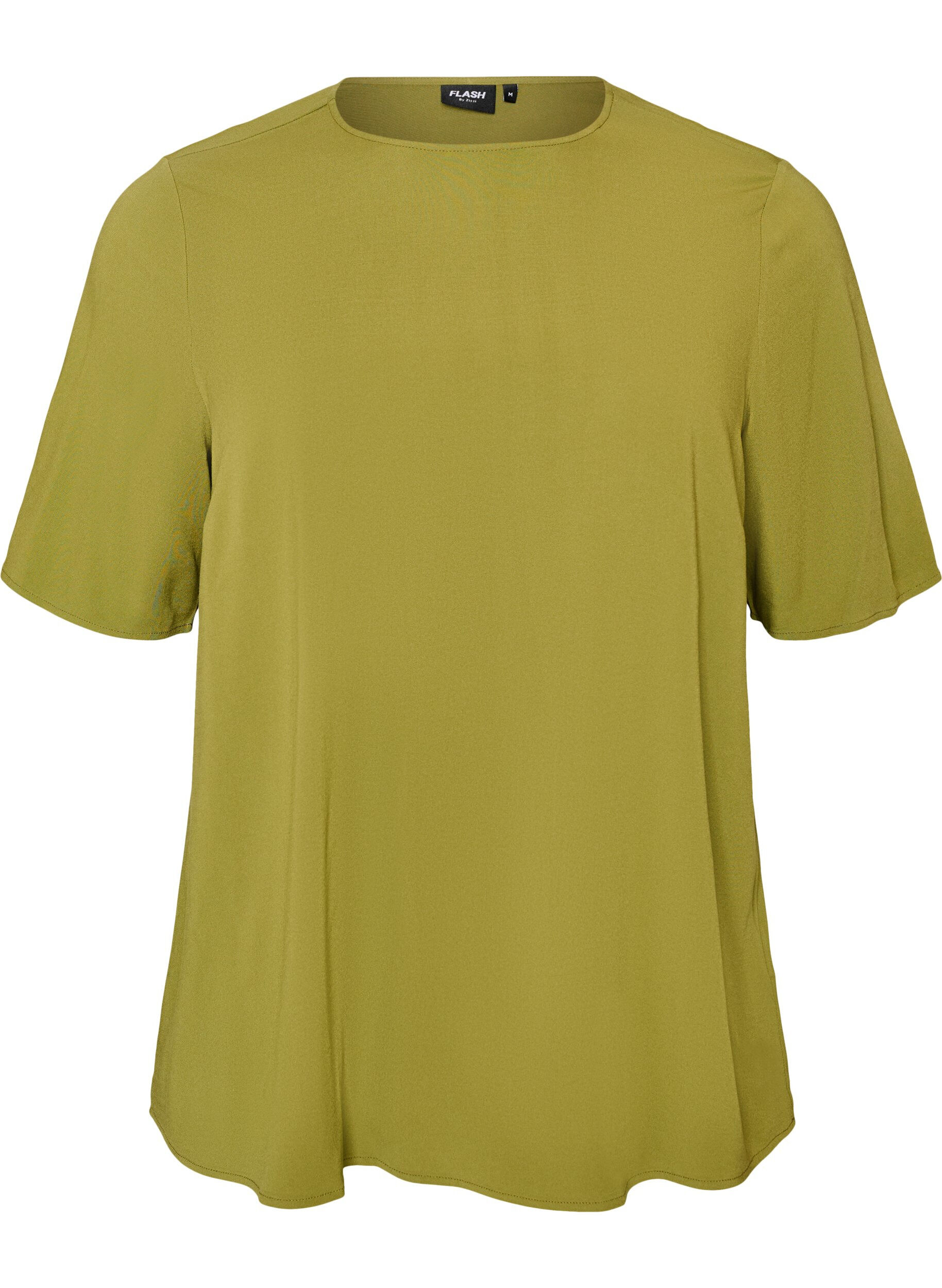 FLASH - Short-sleeved woven blouse with round neck