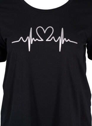 Short sleeved pyjama t-shirt with print, Black HEARTBEAT, Packshot image number 2