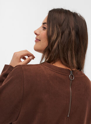 Plain 3/4 sleeve dress with rounded neckline, Rocky Road, Model image number 2