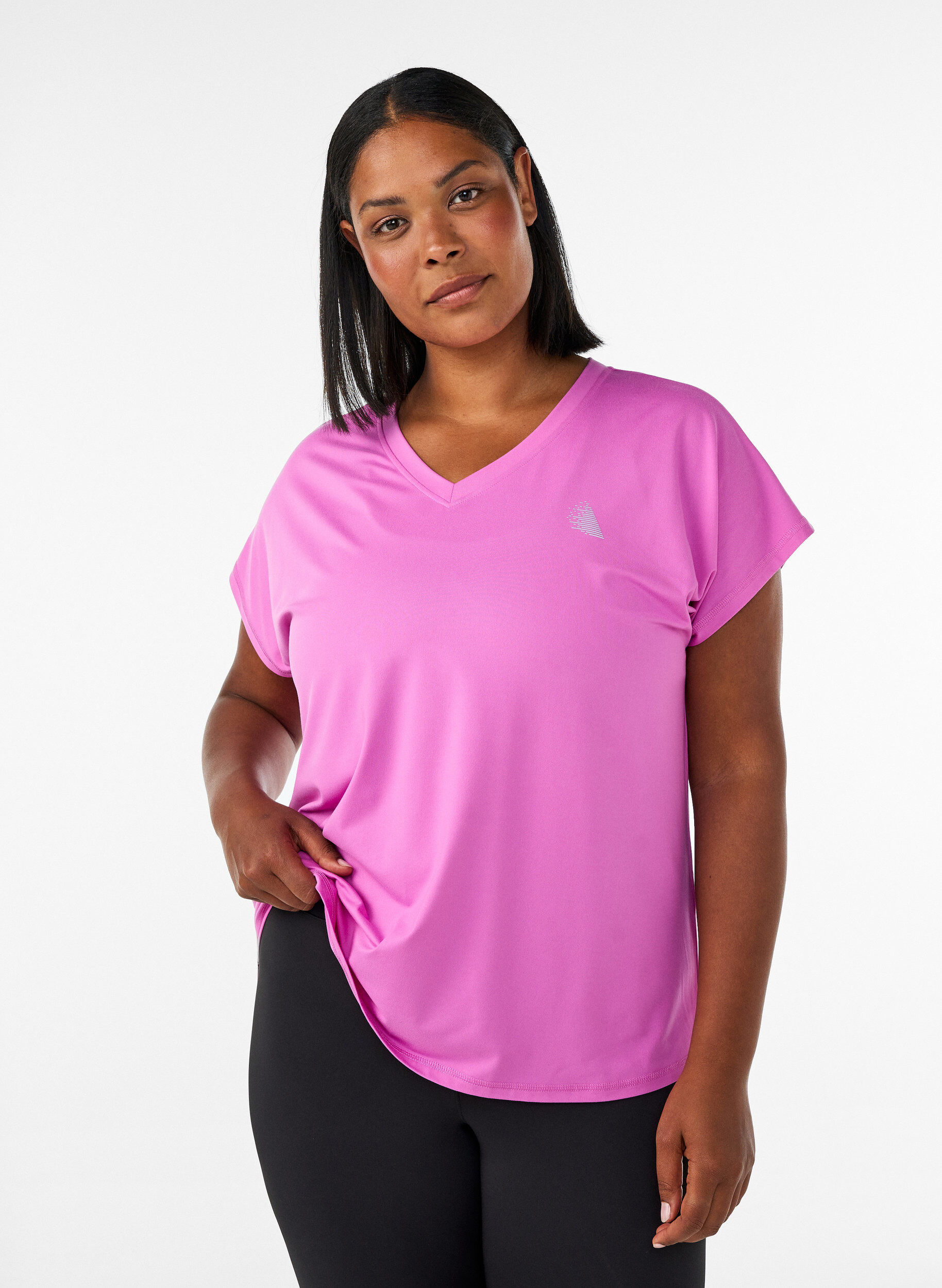 Short sleeve sport t-shirt with v-neck, Purple, Model