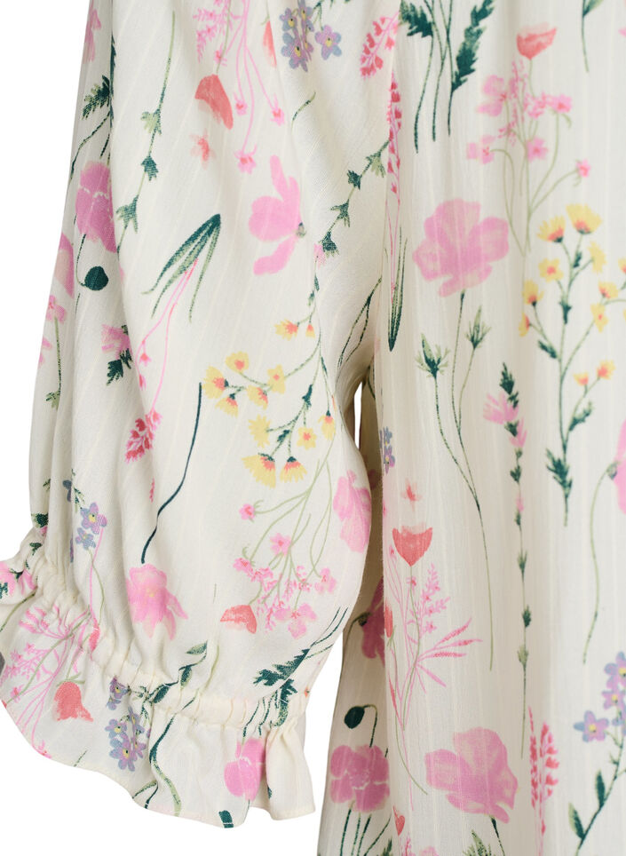 Floral viscose blouse with half-length sleeves, Vanilla, Packshot image number 3