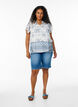 Patterned blouse with ruffle detailing and short sleeves, White, Model image number 1