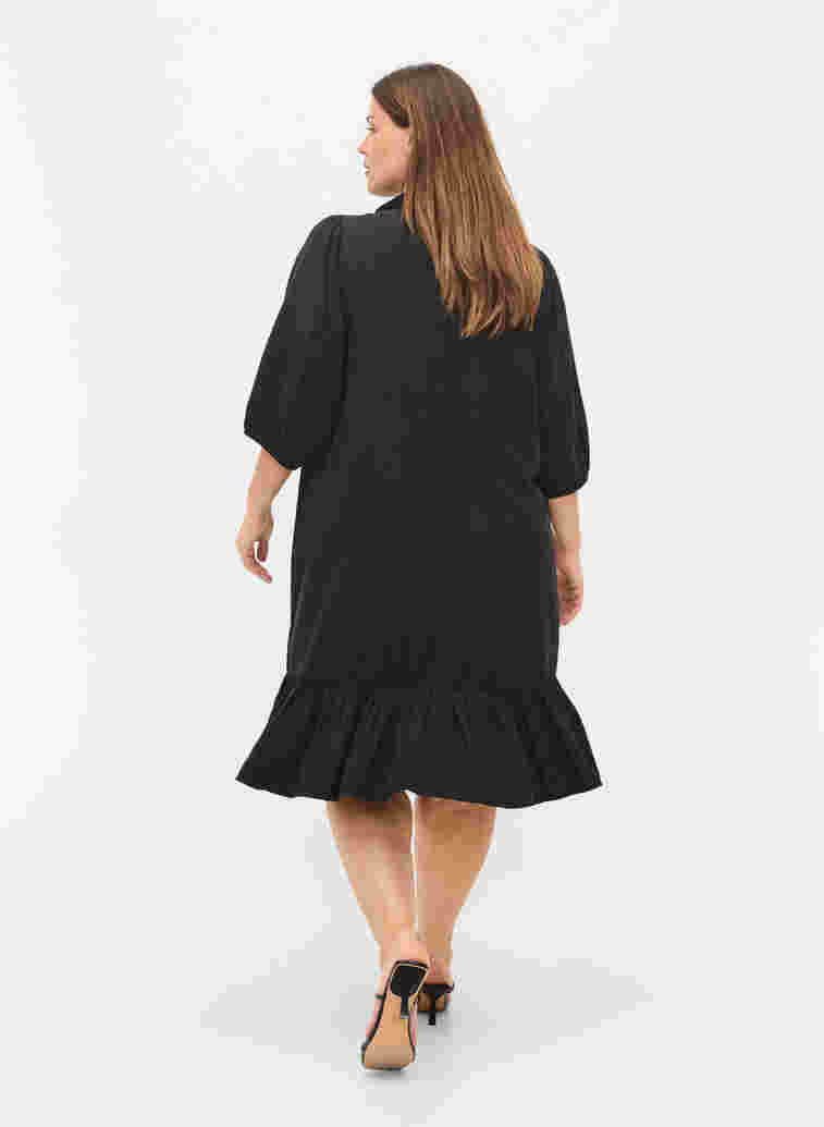 Dress with ruffle trim and 3/4 sleeves, Black, Model image number 1