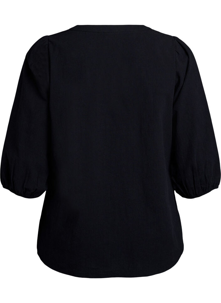 3/4 Sleeve cotton blouse, Black, Packshot image number 1