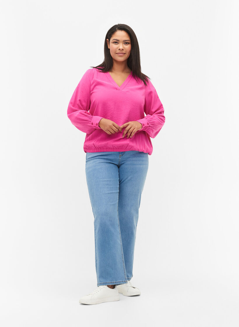 	 Viscose blouse with v-neck, Raspberry Rose, Model image number 2
