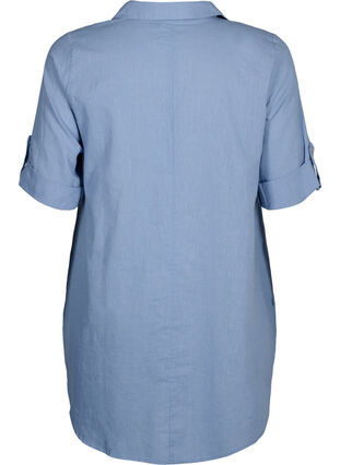 Short-sleeved cotton blend tunic with linen, Faded Denim, Packshot image number 1