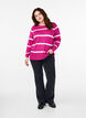 Knitted viscose blouse with stripes, Pink, Model image number 1