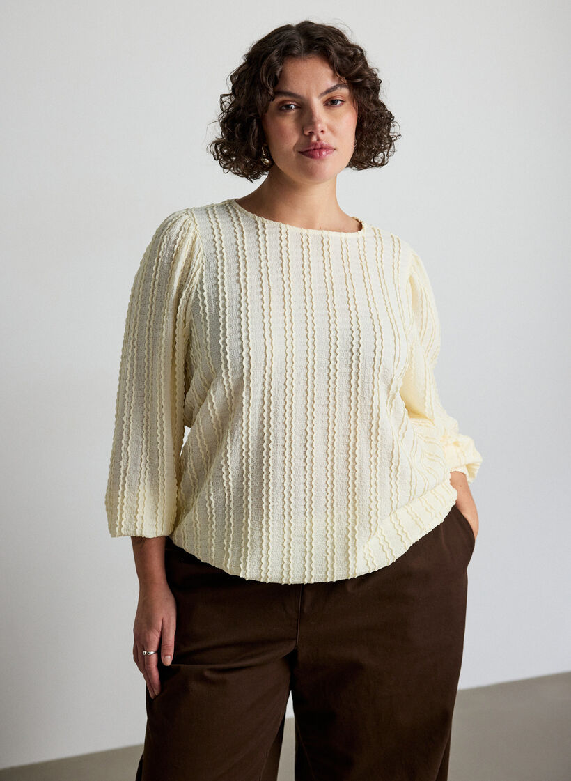 Textured jersey blouse with a balloon silhouette, Vanilla, Model image number 0