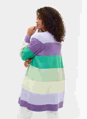 Long striped knit cardigan, Mint Mel., Model image number 1