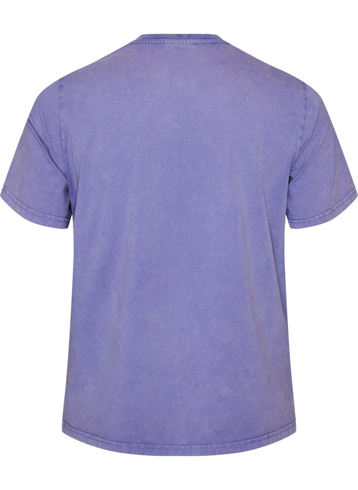 Cotton T-shirt with front print and a washed look, Purple, Packshot image number 1