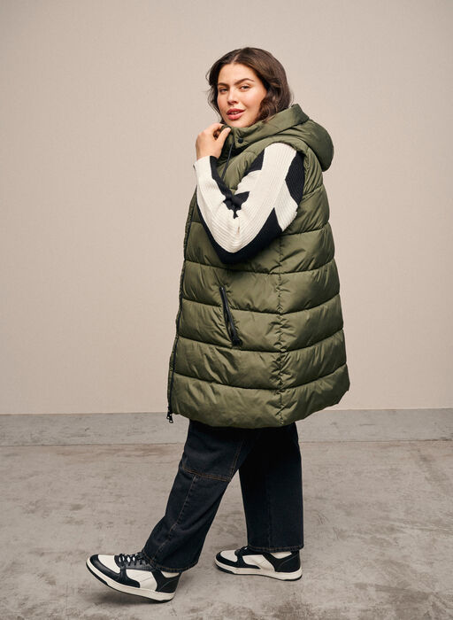 Long vest with hood and pockets, Forest Night, Image image number 0