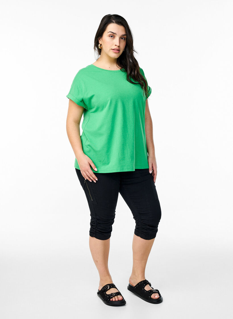 Short sleeve cotton blend T-shirt, Green, Model image number 1