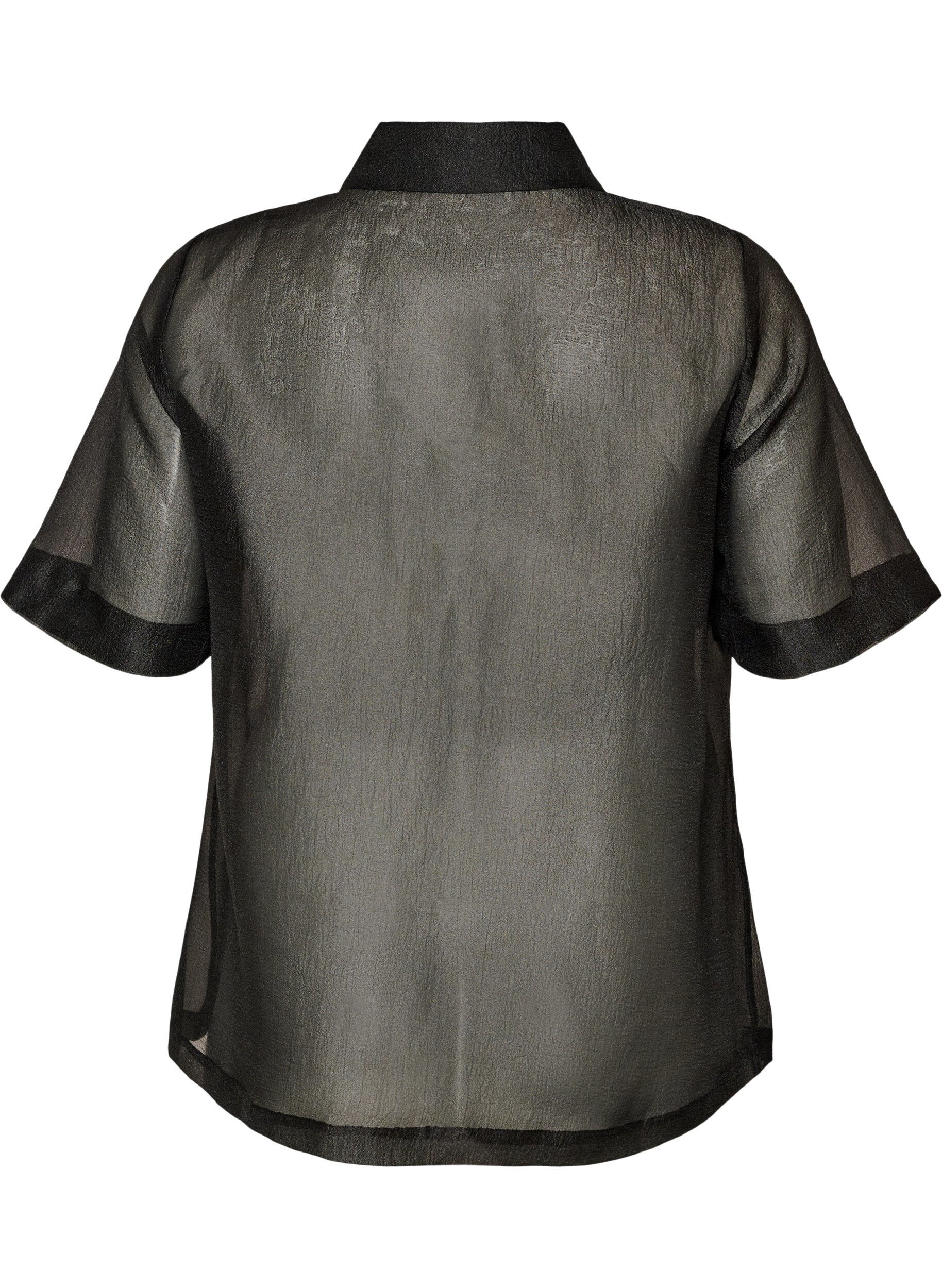 ZizzifashionSheer short-sleeved shirt with chest pockets, Black, Packshot image number 1