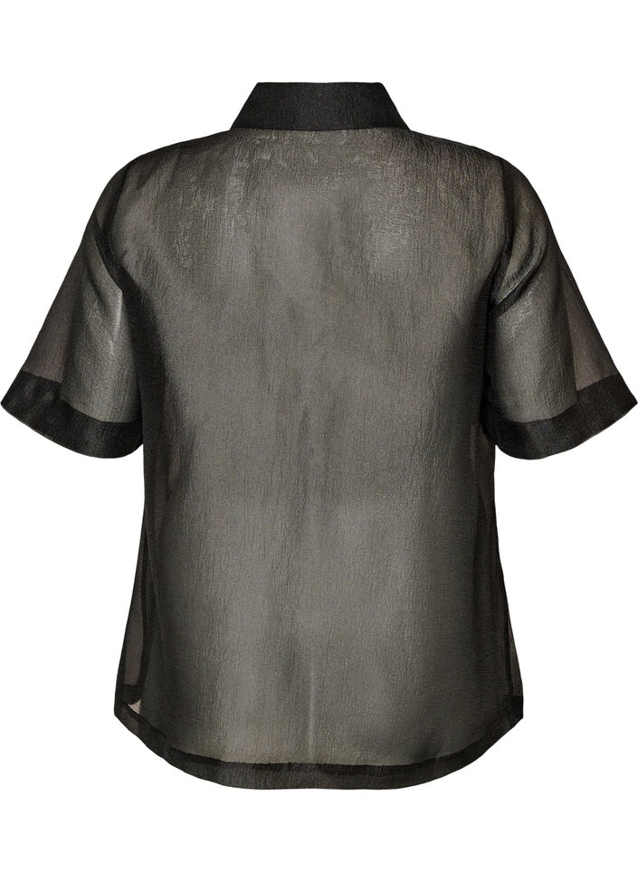 Sheer short-sleeved shirt with chest pockets, Black, Packshot image number 1