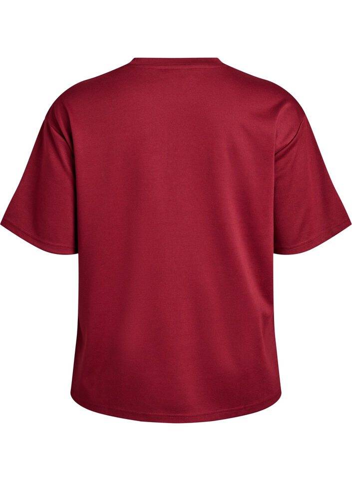 T-shirt with rhinestones and round neck, Dark Bordeaux, Packshot image number 1