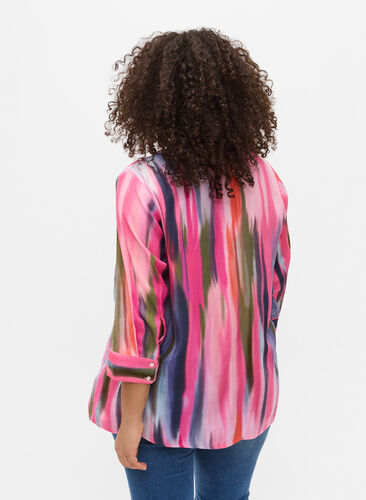 Printed viscose blouse with 3/4 sleeves, Pink AOP, Model image number 1