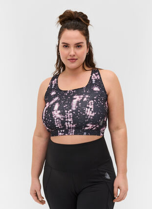 Sports bra with mesh and print, Blinded Lights, Model image number 0
