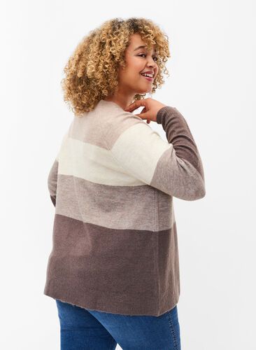Knitted pullover with round neck and stripes, Iron Mel. Comb, Model image number 1