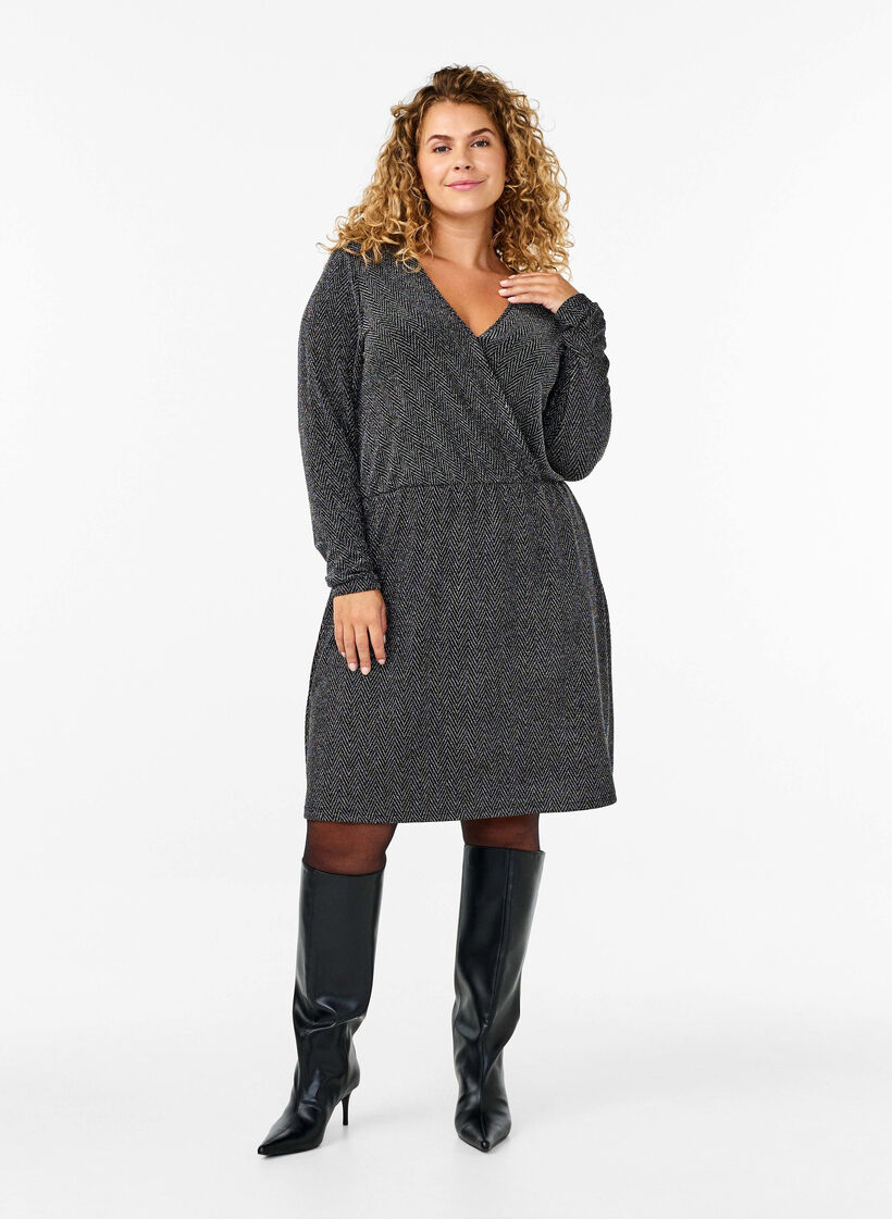 Glitter dress with zigzag pattern, Silver ZigZagShimmer, Model image number 2