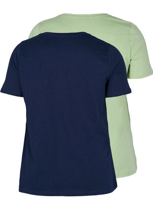 2-pack Short-sleeved T-shirt in Cotton, Navy B/Reseda, Packshot image number 1