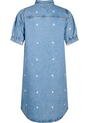 Denim dress with embroidered hearts, Light blue denim, Packshot image number 1